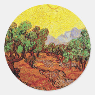 Adesivo Redondo Vincent Van Gogh - Oliveiras Com Céu Amarelo
