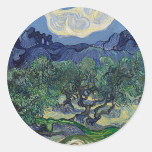 Adesivo Redondo Vincent van Gogh - Oliveiras, Montanhas Alpilles