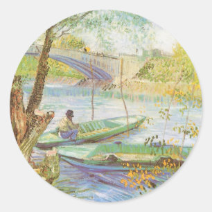 Adesivo Redondo Vincent van Gogh Pescando na Primavera, Pont de Cl