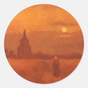 Adesivo Redondo Vincent van Gogh - Torre Antiga nos Campos