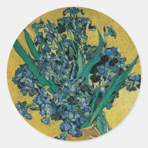Adesivo Redondo Vincent van Gogh - Vaso com Íris Fundo Amarelo