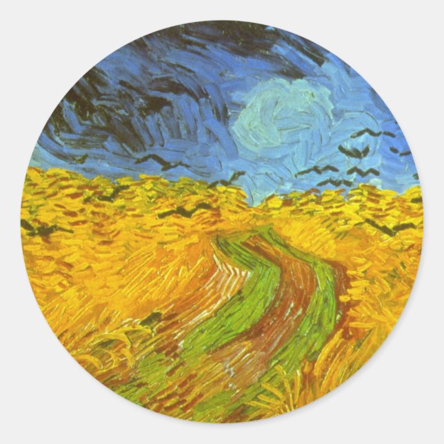 Adesivo Redondo Vincent van Gogh Wheat Field com Crows (Frente)