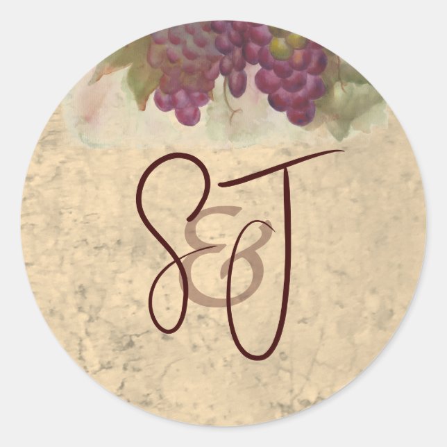Adesivo Redondo Vineyard Wedding Monogram Personalized Initials (Frente)