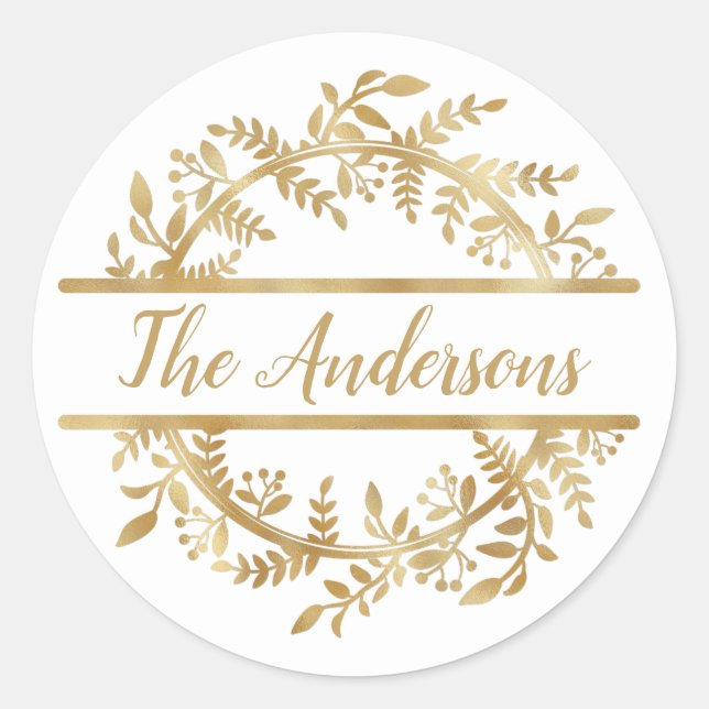 Adesivo Redondo Vinha Elegante Nome da família Wreath Envelope Sea (Frente)