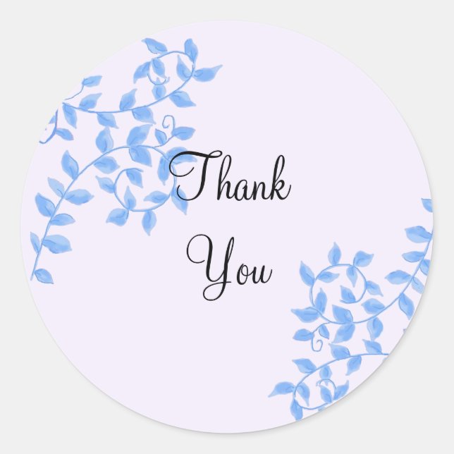 Adesivo Redondo Vinhas Azuis Elegantes Obrigado (Frente)