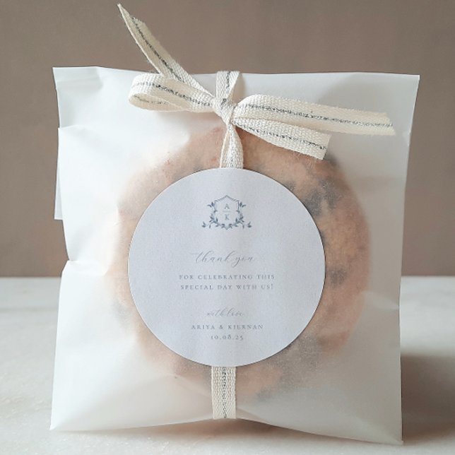 Adesivo Redondo Vinhas eternos Derrame Blue Crest Monograma de Cas (Criador carregado)