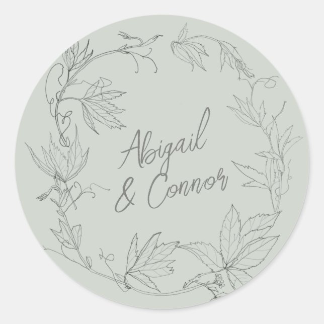 Adesivo Redondo Vinhas Mãos Mínimas Cinzas Verdes (Frente)