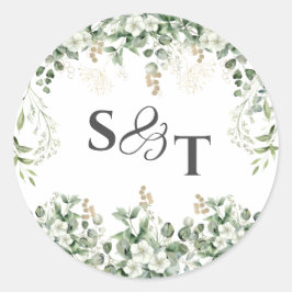 Adesivo Redondo Vinhas Prateadas: Vinheta Botânica Monograma