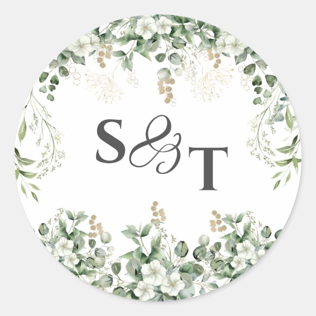 Adesivo Redondo Vinhas Prateadas: Vinheta Botânica Monograma (Frente)