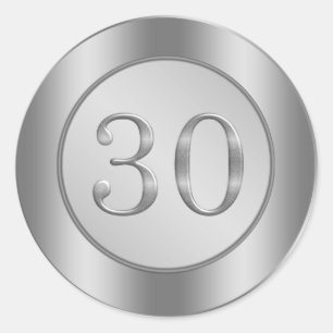 Adesivo Redondo Vinheta 30 de Aniversário de Efeito de Prata