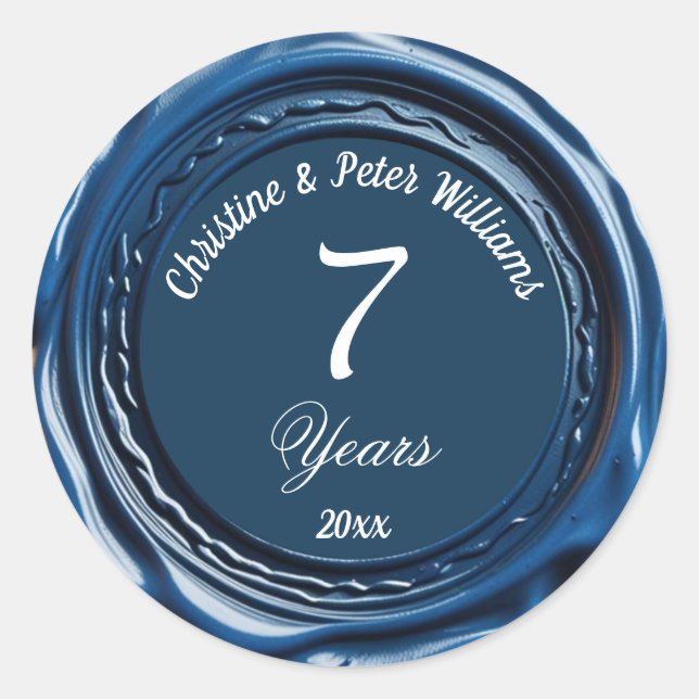 Adesivo Redondo Vinheta 7 de selagem de cera azul de casaco de cob (Frente)