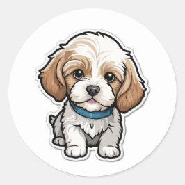Adesivo Redondo Vinheta Adorável Cavachon Puppy: Raça Mestiça Best