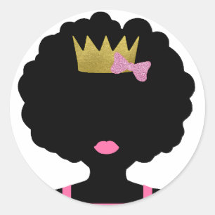 Adesivo Redondo Vinheta Afro-Garota Cortada