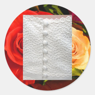 Adesivo Redondo Vinheta Amarelo Vermelho de Casamento Branco