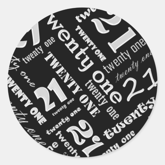 Adesivo Redondo Vinheta aniversário de 21 anos (Frente)