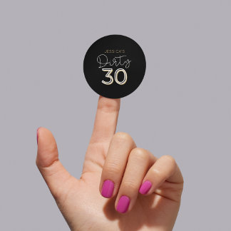 Adesivo Redondo Vinheta Aniversário Preta Suja Trinta Personalizad