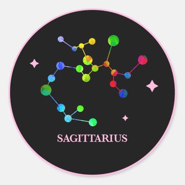Adesivo Redondo Vinheta Arco-Íris Zodiac Preto Sagittarius (Frente)