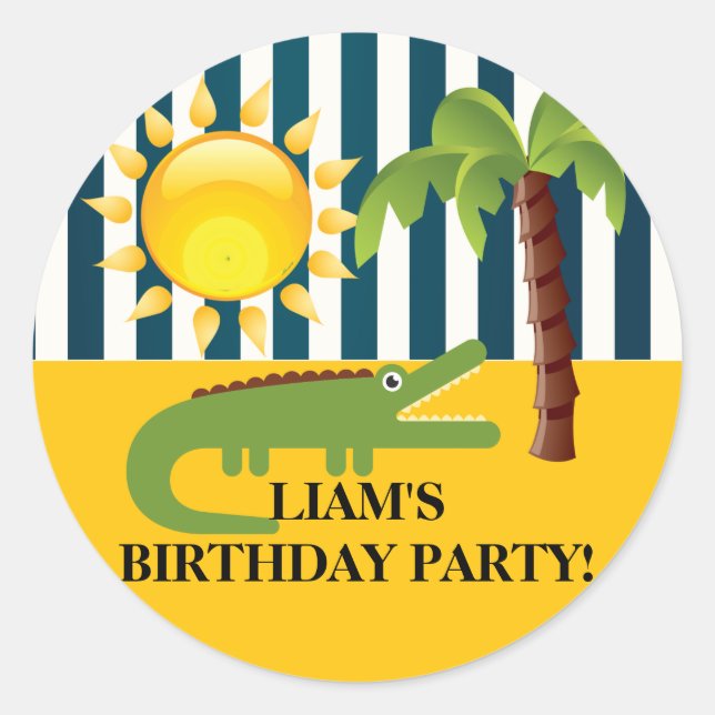 Adesivo Redondo Vinheta Azul Amarelo Verde-Amarelo-De-Aniversário (Frente)