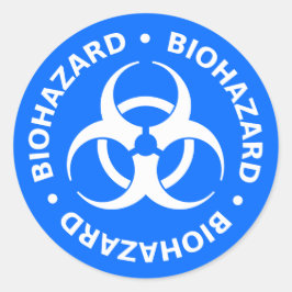 Adesivo Redondo Vinheta Azul Brilhante de Advertência de Risco Bio