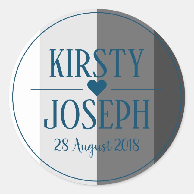 Adesivo Redondo Vinheta Azul de Casamento de Cinzas Clássicas Mode (Frente)