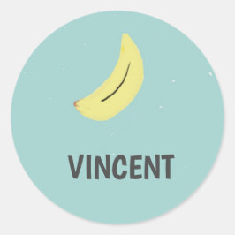 Adesivo Redondo Vinheta azul de desenho da banana amarela