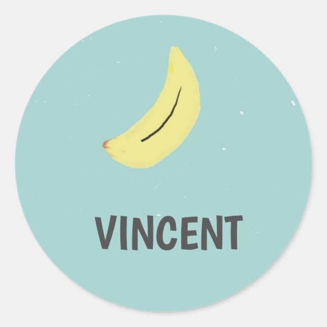 Adesivo Redondo Vinheta azul de desenho da banana amarela (Frente)