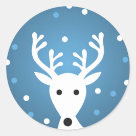 Adesivo Redondo Vinheta azul de rena branca de inverno
