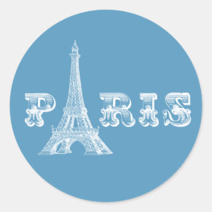 Adesivo Redondo Vinheta azul de torre Eiffel PARIS
