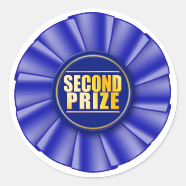 Adesivo Redondo vinheta azul do segundo prêmio de rosetas (Frente)