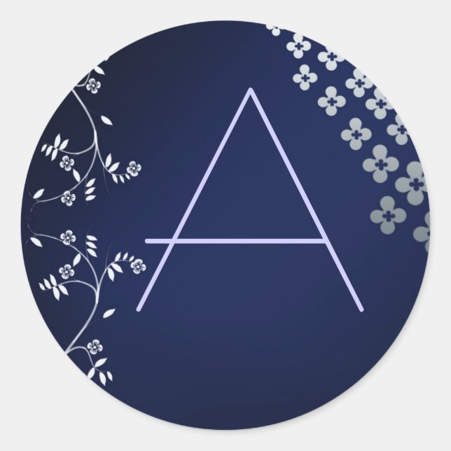 Adesivo Redondo Vinheta azul escura de monograma redondo (Frente)