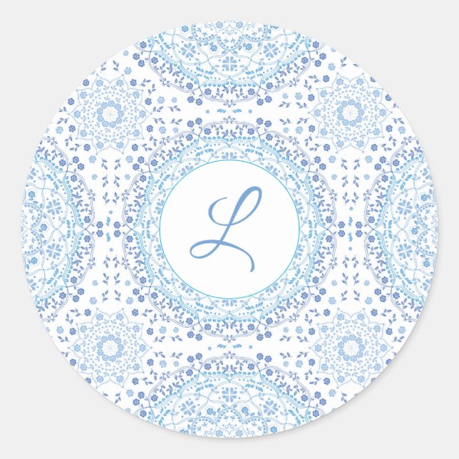 Adesivo Redondo Vinheta azul Mandala (Frente)
