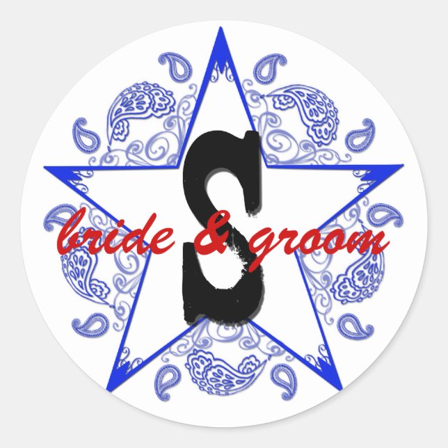 Adesivo Redondo Vinheta azul ocidental personalizável "S" (Frente)