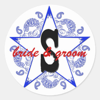 Adesivo Redondo Vinheta azul ocidental personalizável "S"