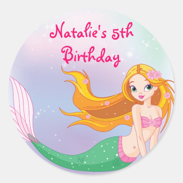 Adesivo Redondo Vinheta Bag de Favor da Sereia Loura (Frente)