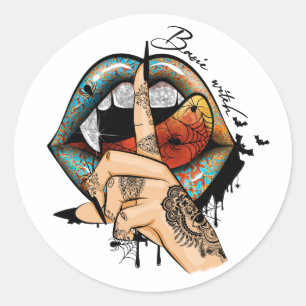 Adesivo Redondo Vinheta Básica de Bruxa