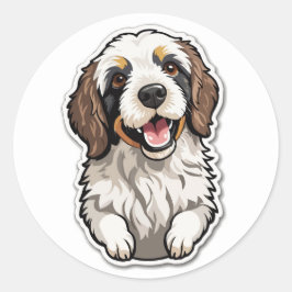 Adesivo Redondo Vinheta Bernedoodle Cheerful: Cachorro de Raça Mis