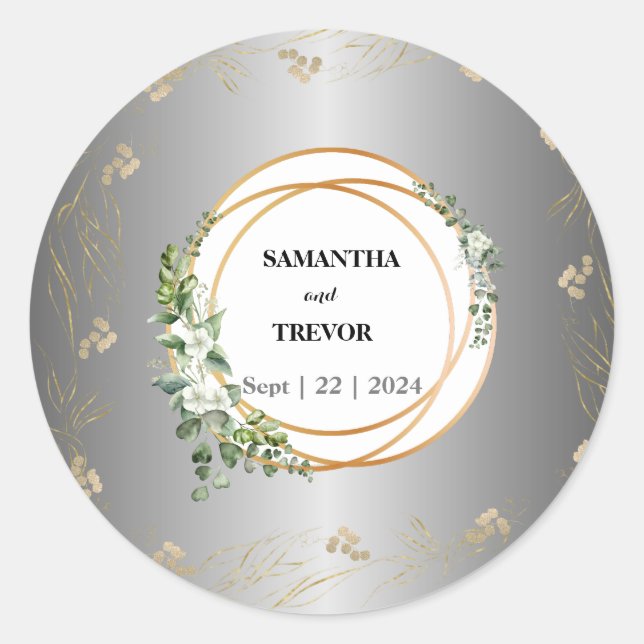 Adesivo Redondo Vinheta Botânica Dourada (Frente)