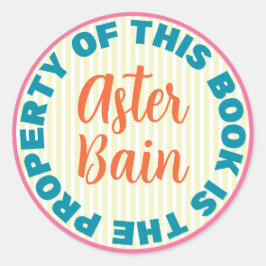 Adesivo Redondo Vinheta branca, colorida, em forma de prancheta