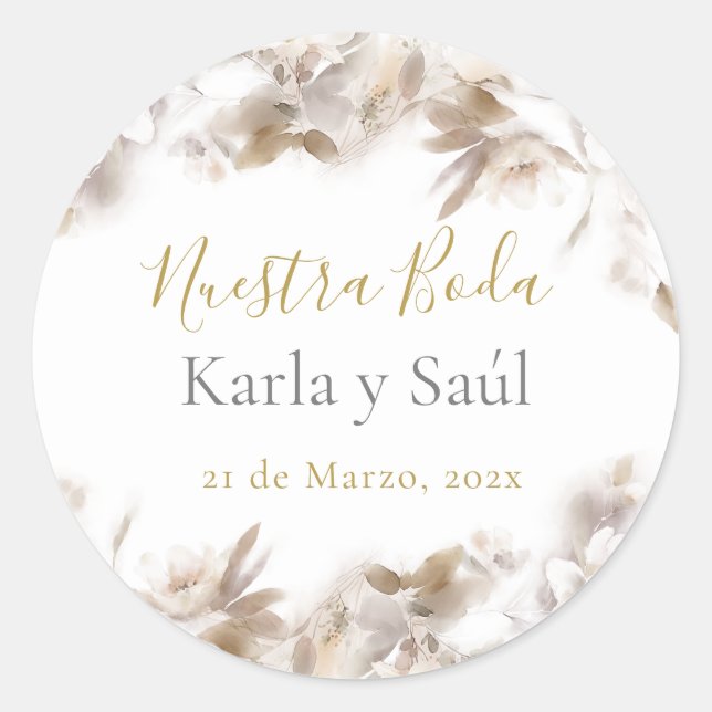 Adesivo Redondo Vinheta branca de rosa casada (Frente)
