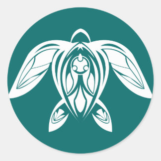 Adesivo Redondo Vinheta Branca de Tartaruga Tribal