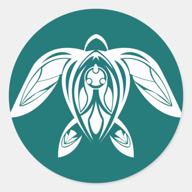 Adesivo Redondo Vinheta Branca de Tartaruga Tribal (Frente)
