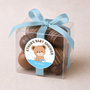 Adesivo Redondo Vinheta branca para o urso bebê (azul)