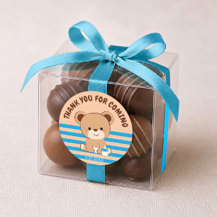 Adesivo Redondo Vinheta branca para o urso bebê (fundo castanho c