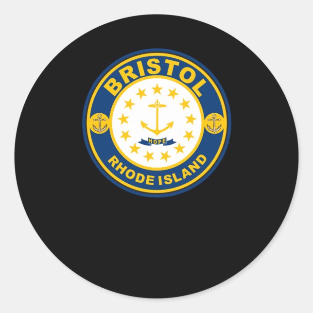 Adesivo Redondo Vinheta Bristol Rhode Island (Frente)