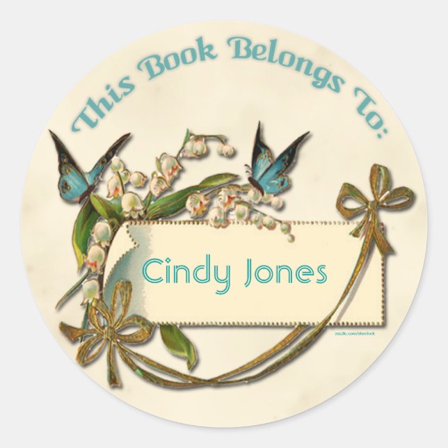 Adesivo Redondo Vinheta-caderneta de flores das borboletas (Frente)