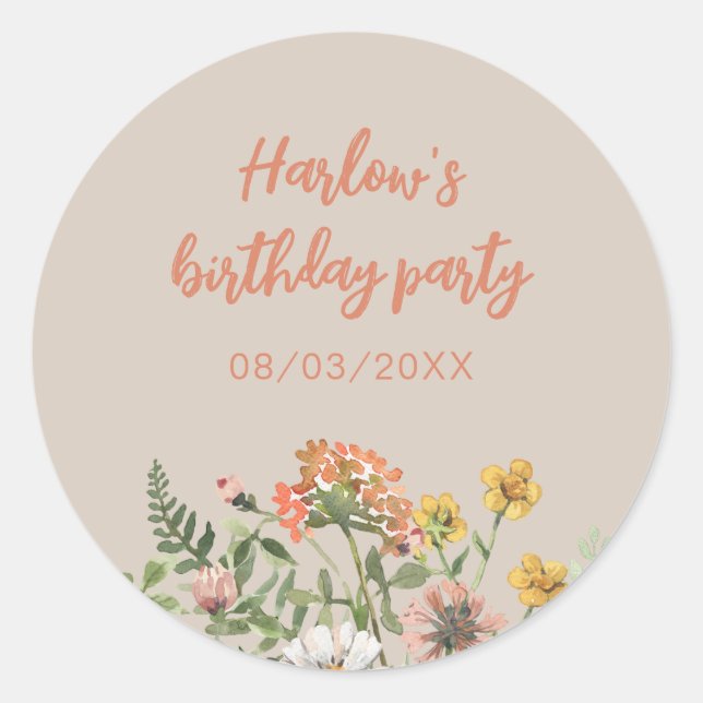 Adesivo Redondo Vinheta Calendário do Partido de Flores Selvagens (Frente)