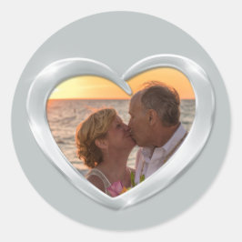 Adesivo Redondo Vinheta cardíaca de aniversário de platina fotográ