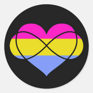 Adesivo Redondo Vinheta Cardíaca Pansexual Poliamorosa Infinity