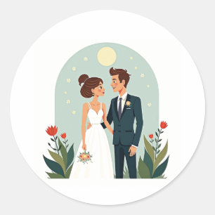 Adesivo Redondo Vinheta Casal de casamento