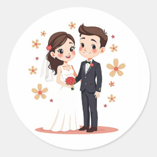 Adesivo Redondo Vinheta Casal de casamento